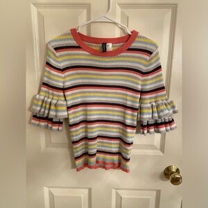 H&M Ribbed stripped top with ruffled sleeves